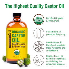 Seven Minerals hexane-free castor oil, extracted without harsh chemicals.
