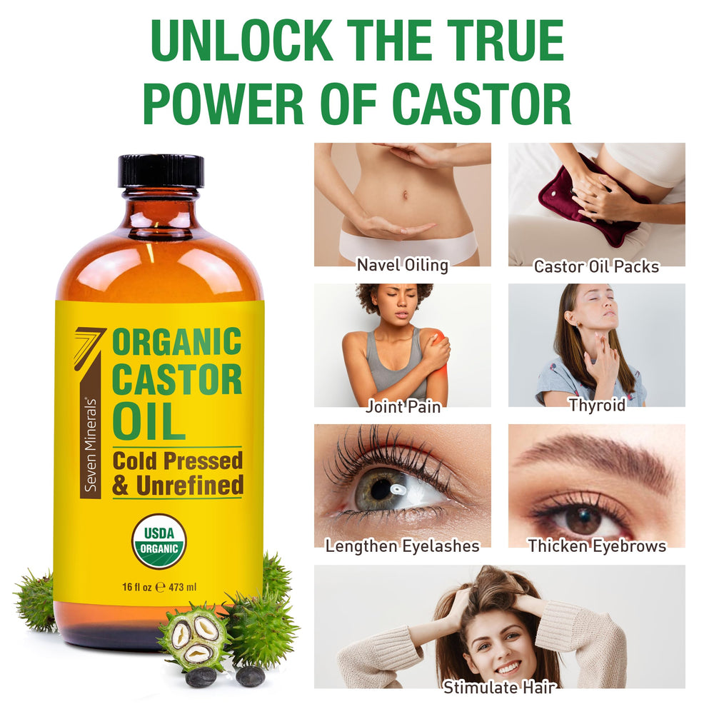 Seven Minerals USDA Organic castor oil confirms pure, additive-free ingredients.