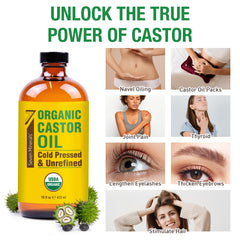 Seven Minerals USDA Organic castor oil confirms pure, additive-free ingredients.