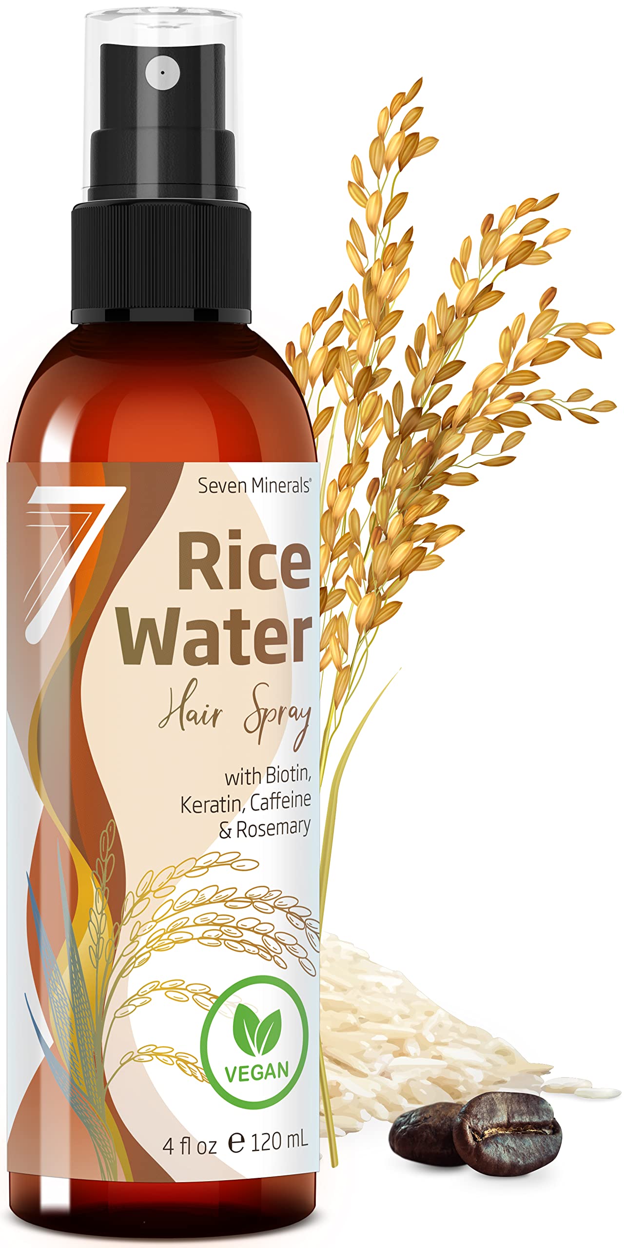 Seven Minerals fermented rice water with rosemary bottle pour for scalp refreshment.