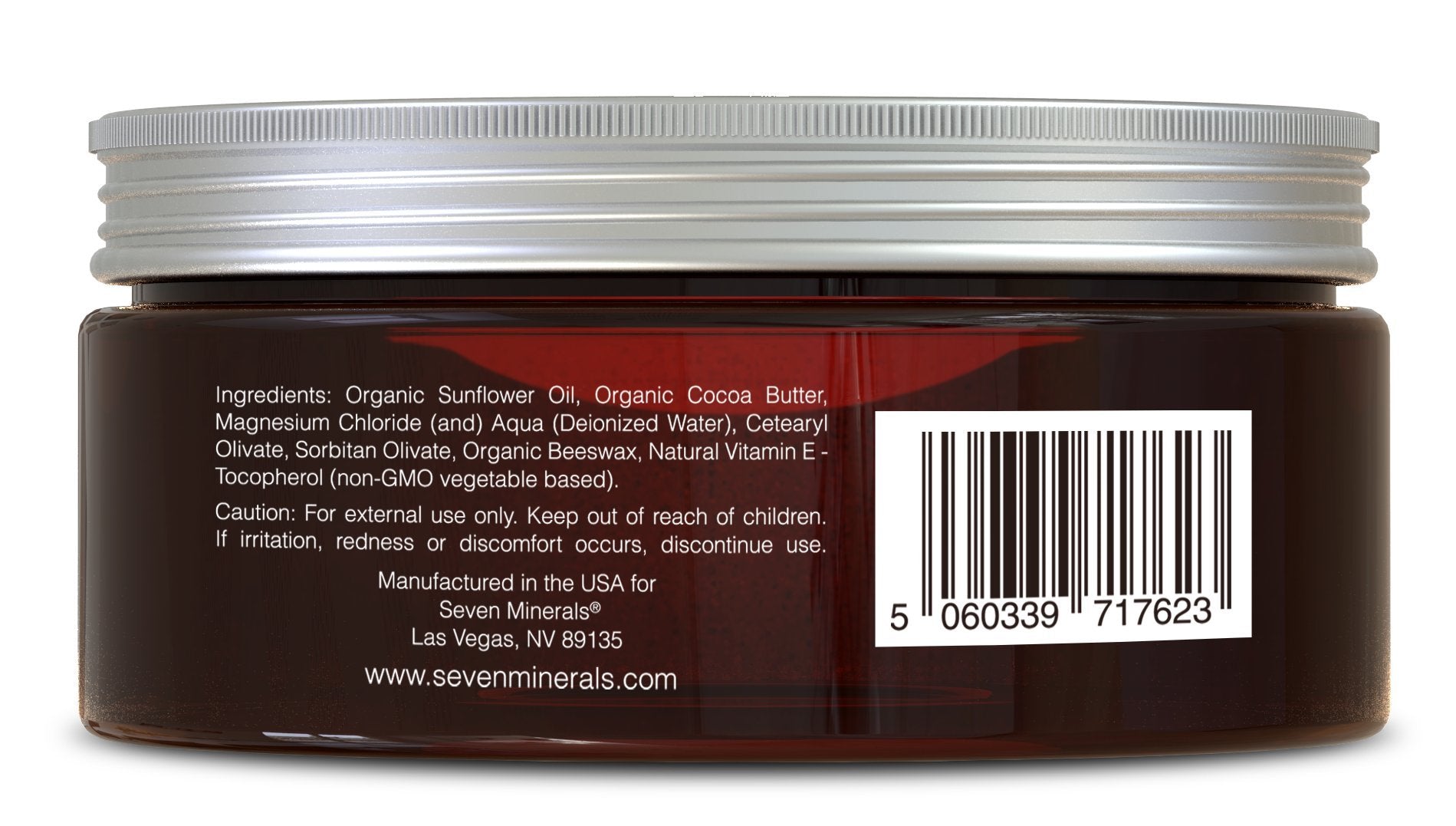 Seven Minerals gluten-free label without artificial fragrances for sensitive skin.