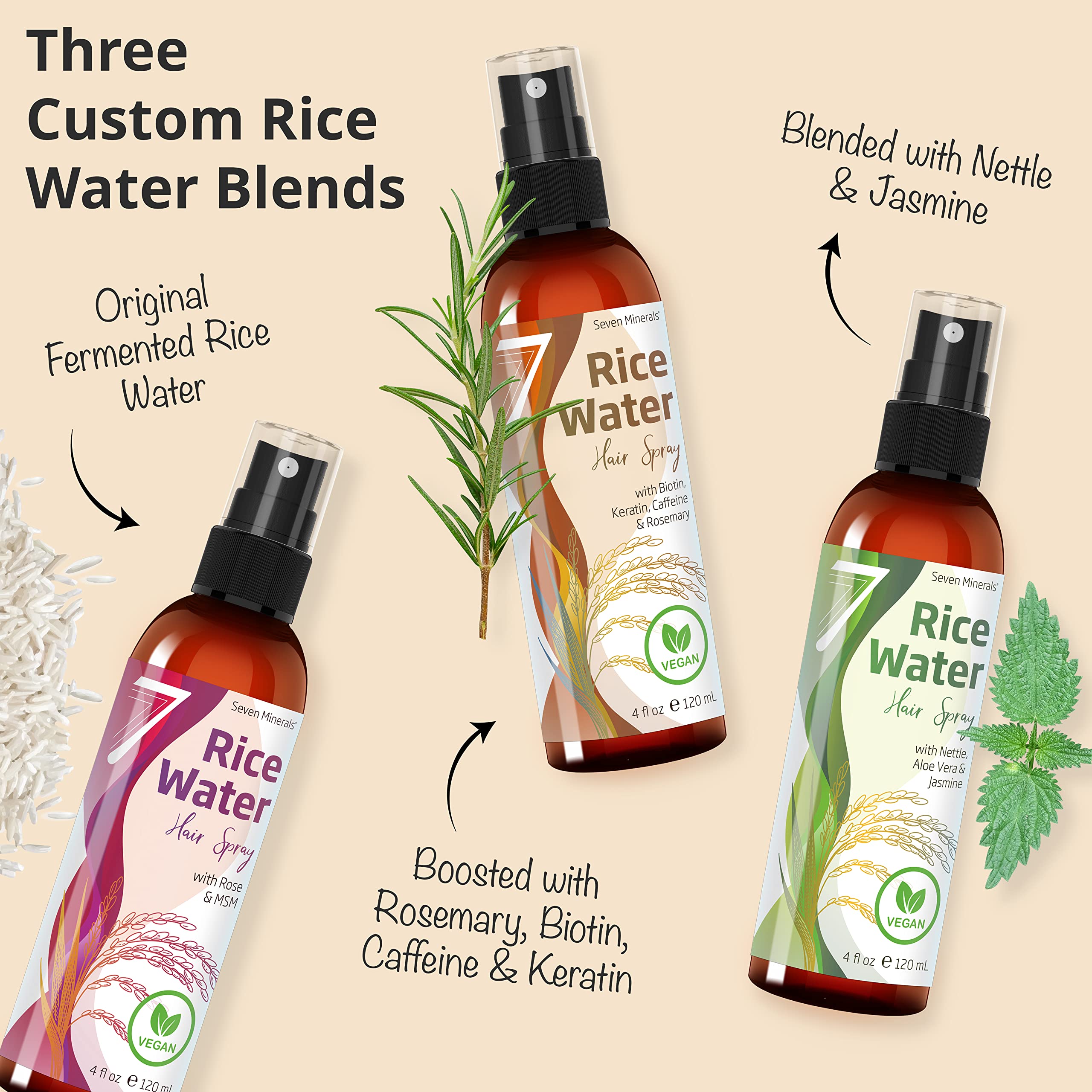 Seven Minerals hair care routine setup shows simple options for men and women.