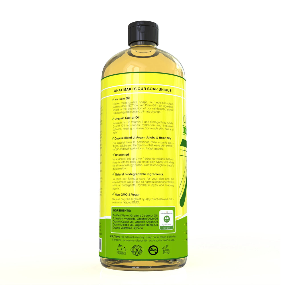 Aceites orgánicos en Seven Minerals Castile y fórmula vegana