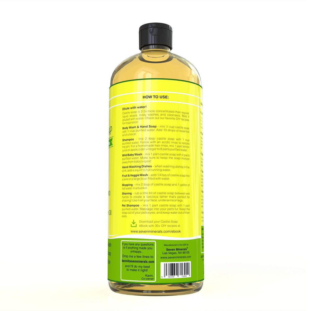 Seven Minerals Jabón Castile etiqueta con ingredientes naturales sin palma