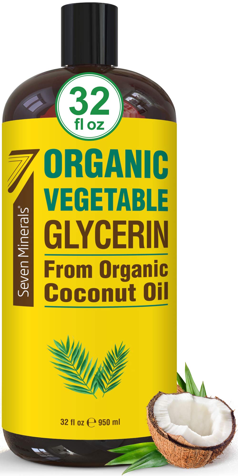 Seven Minerals Organic Vegetable Glycerin bottle front view showing pure vegan formulation for skincare hydration