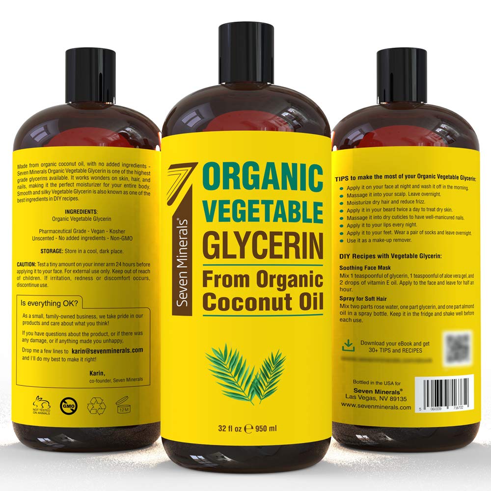 Seven Minerals glycerin close-up on the ingredients panel for transparency