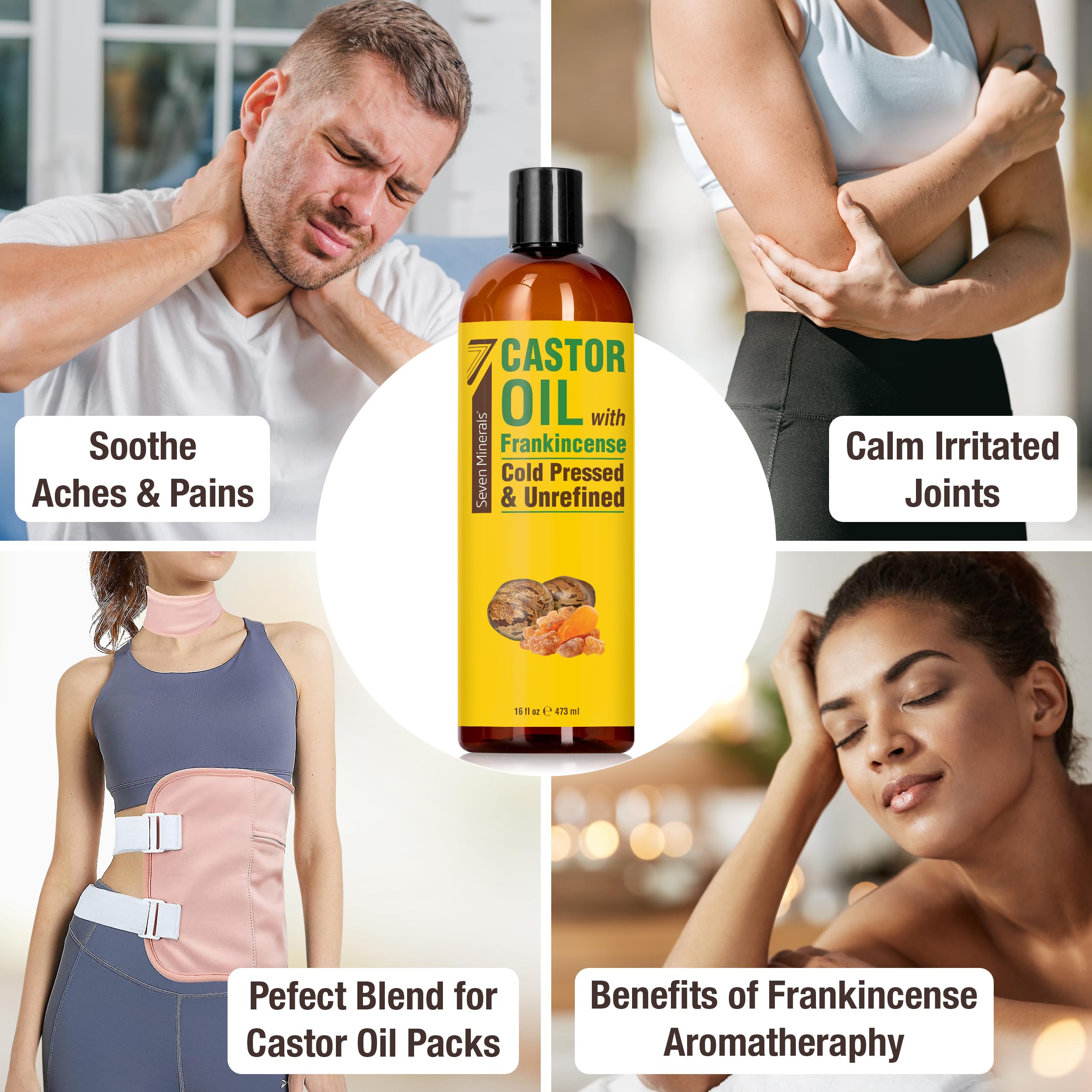 Masaje relajante para articulaciones y músculos con ricino e incienso.