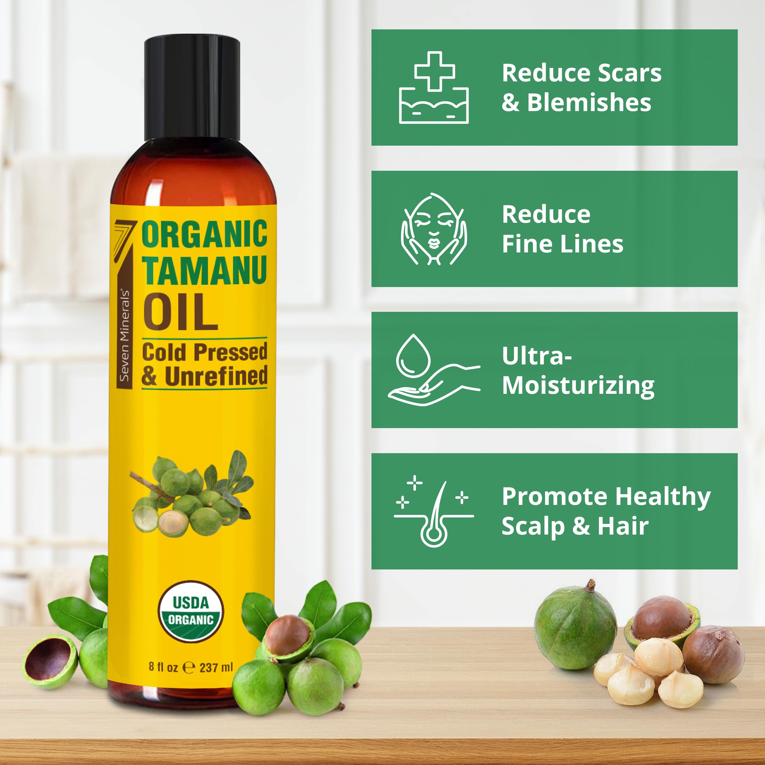 Aceite de Tamanu Seven Minerals en piel, hidratación suave y duradera