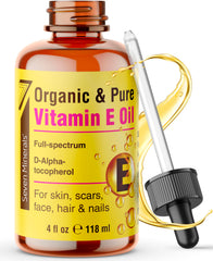Seven Minerals Ultra Pure Vitamin E Oil bottle front for pure skin nourishment.