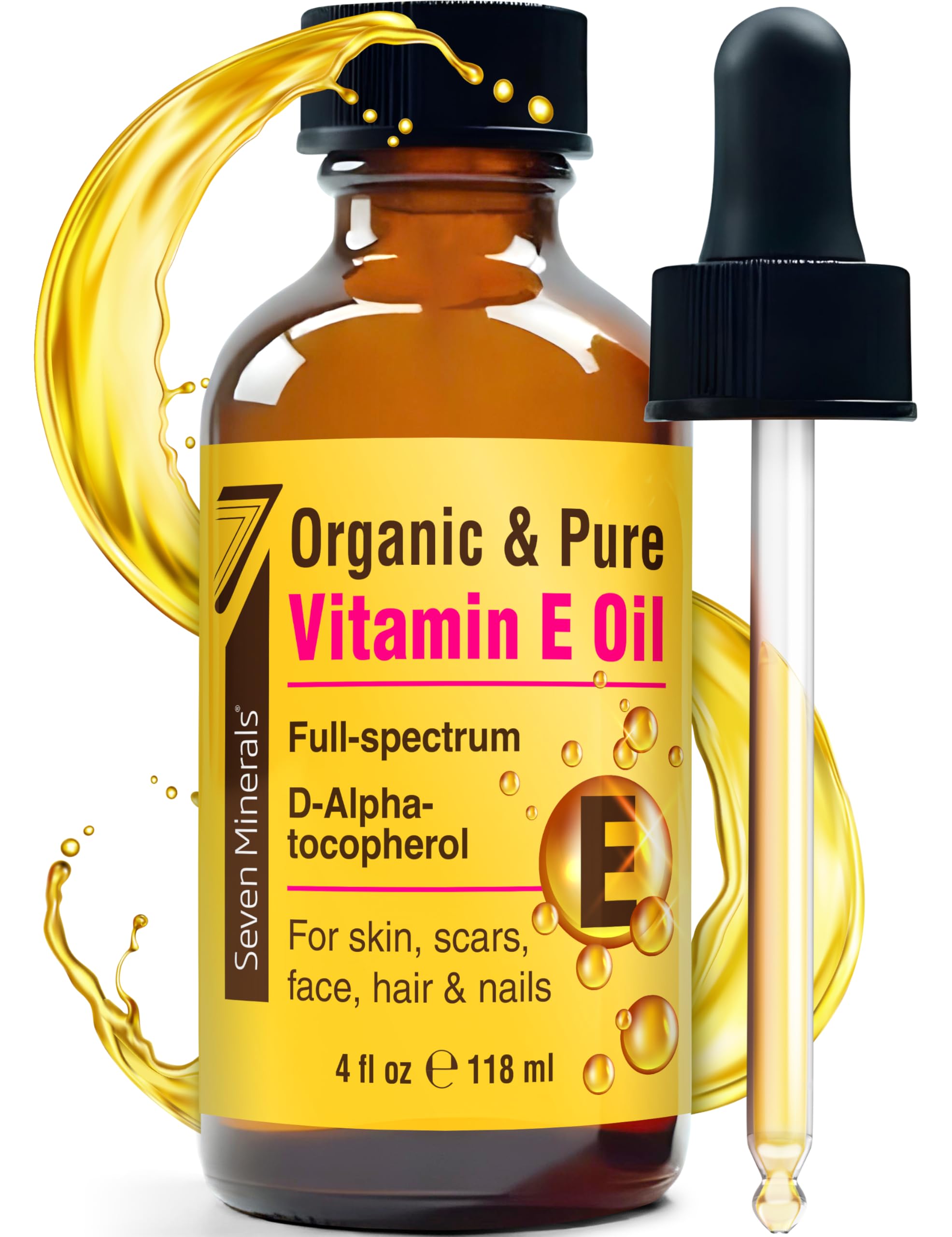 Seven Minerals Vitamin E Oil ingredient purity promotes antioxidant-rich skincare.