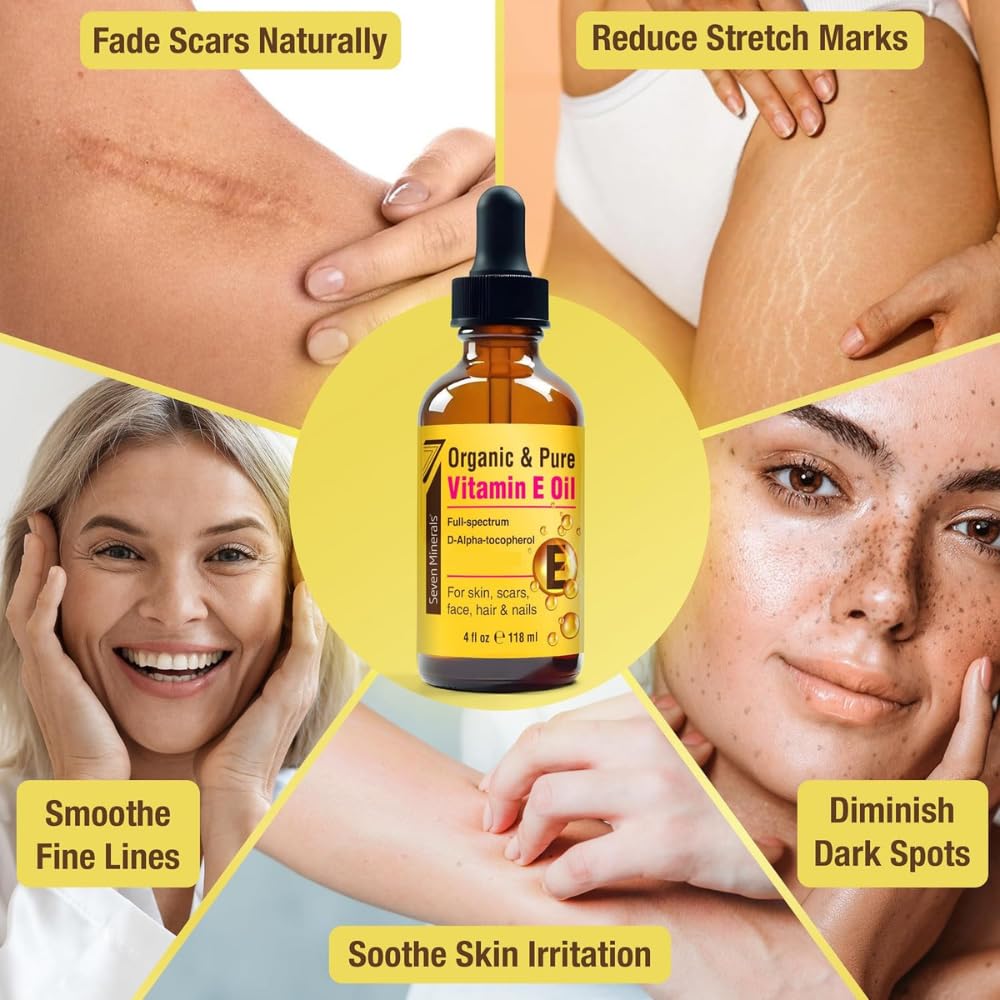 Seven Minerals Vitamin E Oil on face demonstrates skin smoothing and hydration.