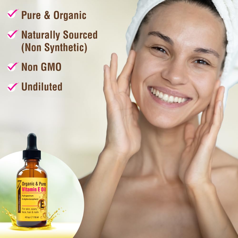 Seven Minerals Vitamin E Oil applied to scar area supports regeneration and softness.