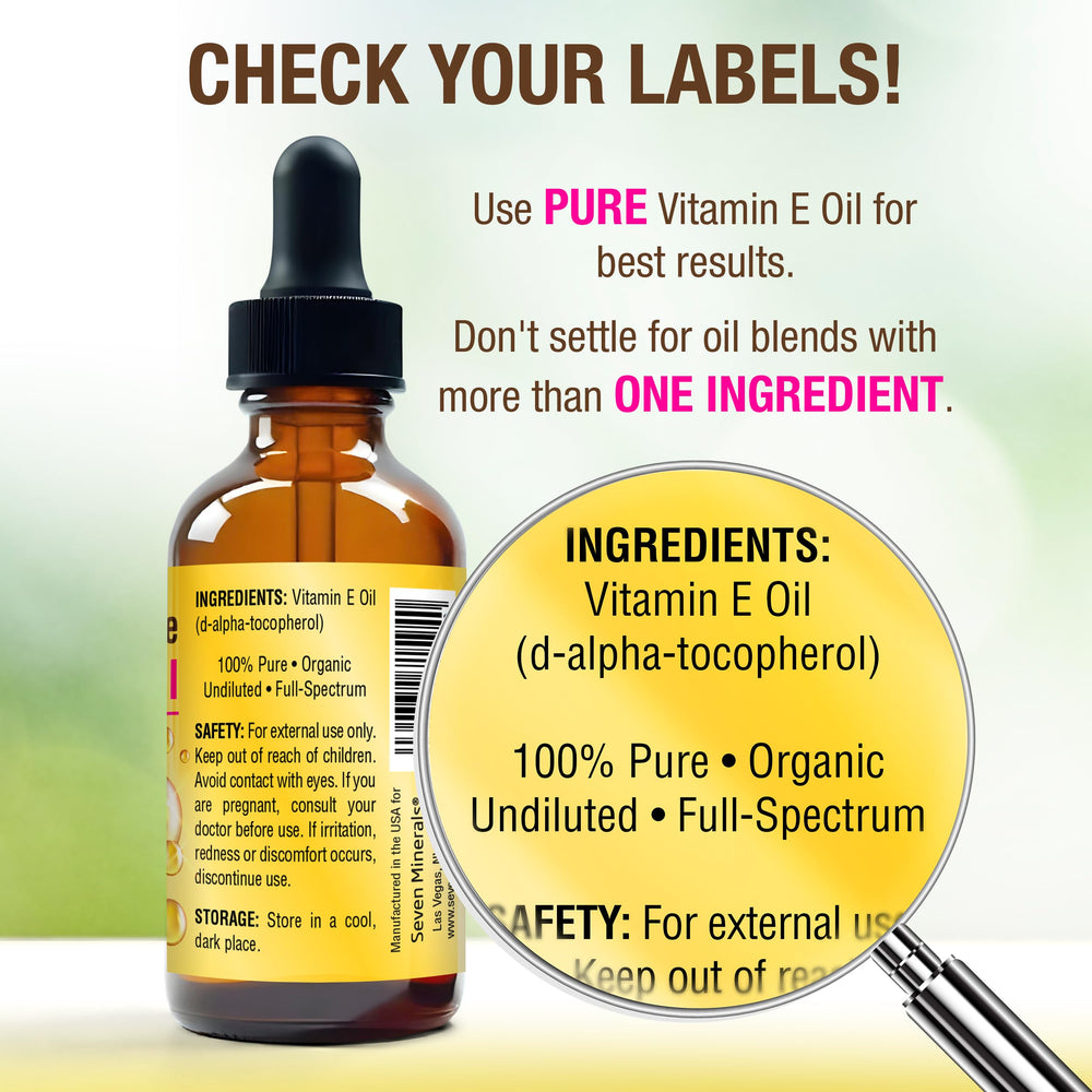 Seven Minerals Vitamin E Oil pour demonstrates easy application and quick absorption.