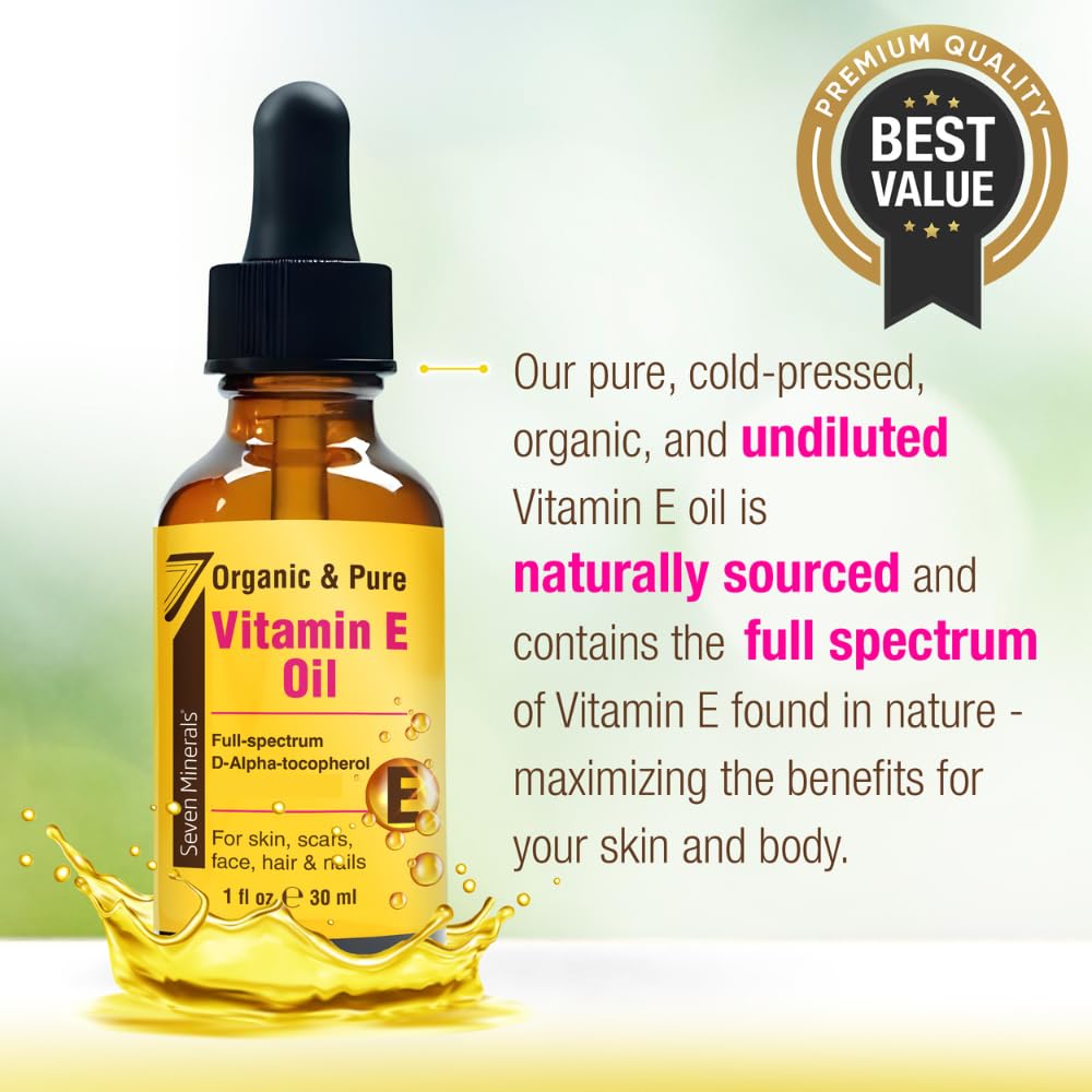 Seven Minerals Vitamin E Oil texture close-up highlights silky, deeply moisturizing feel.
