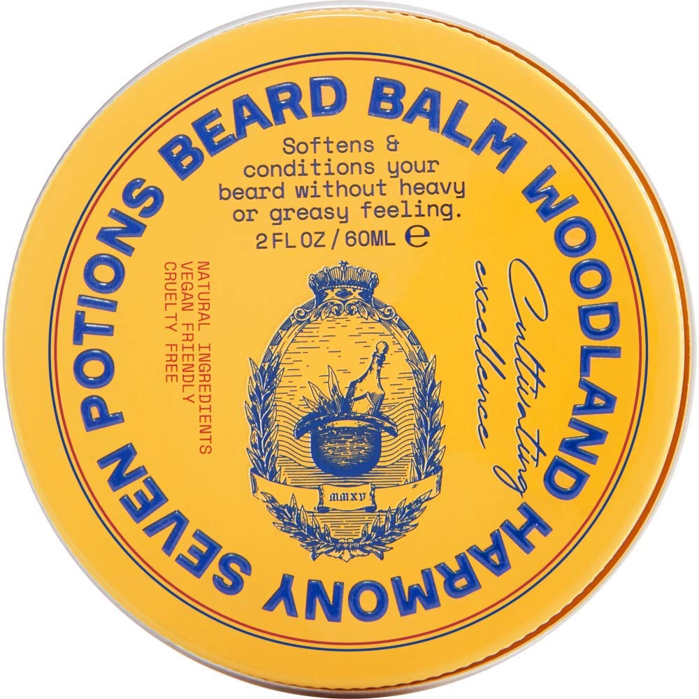 Seven Potions beard balm jar close-up showing natural texture for nourished beard