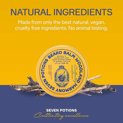 Seven Potions tin packaging on Woodland Harmony line highlighting eco-friendly packaging