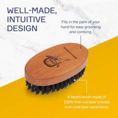 Seven Potions beard brush in use to tame and shape facial hair.