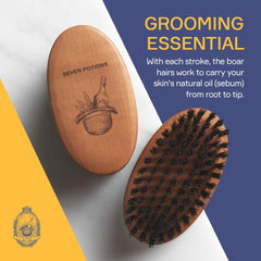 Seven Potions boar bristles close-up showing stiffness for taming unruly hairs.