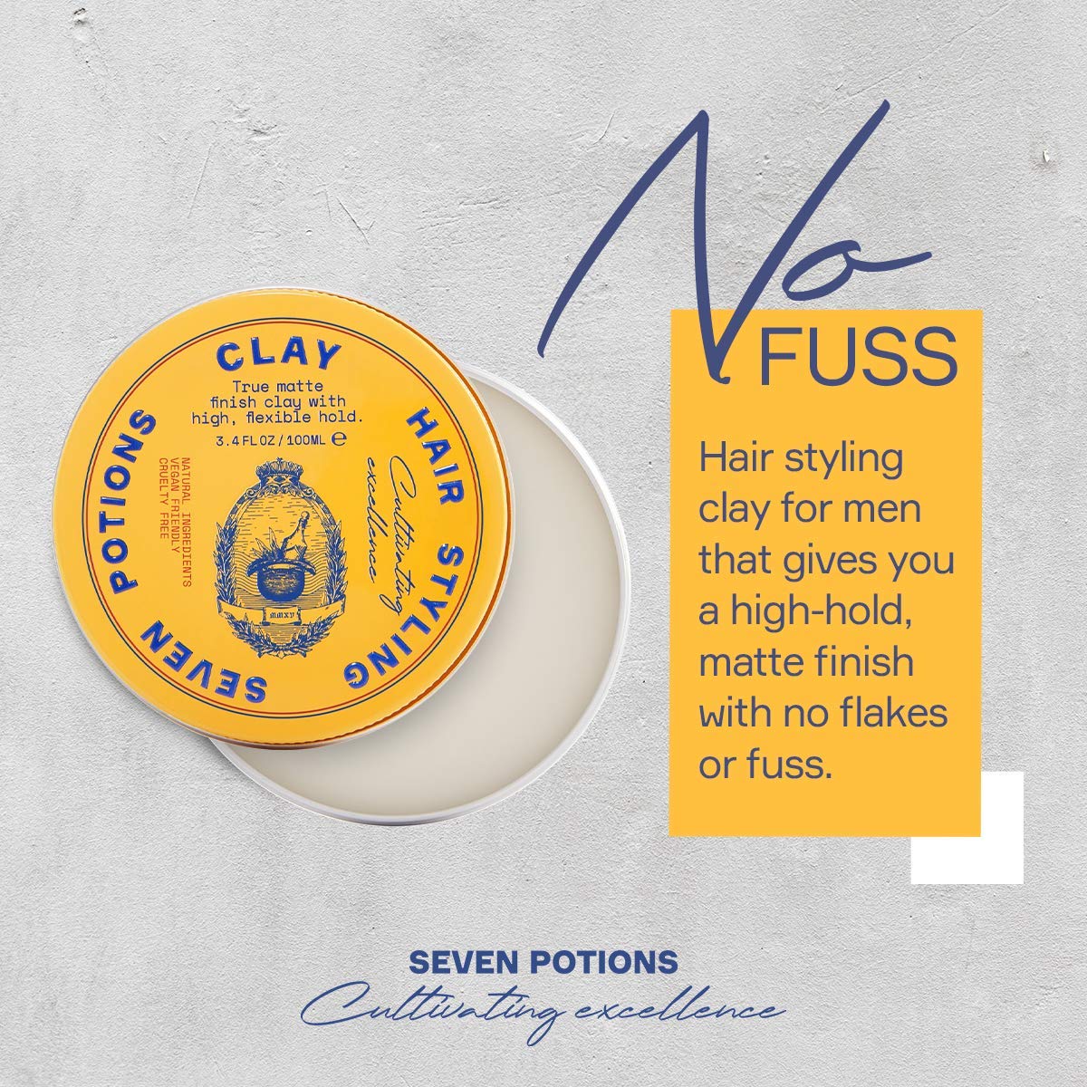 Damp hair application of Seven Potions Hair Clay for easy restyle.