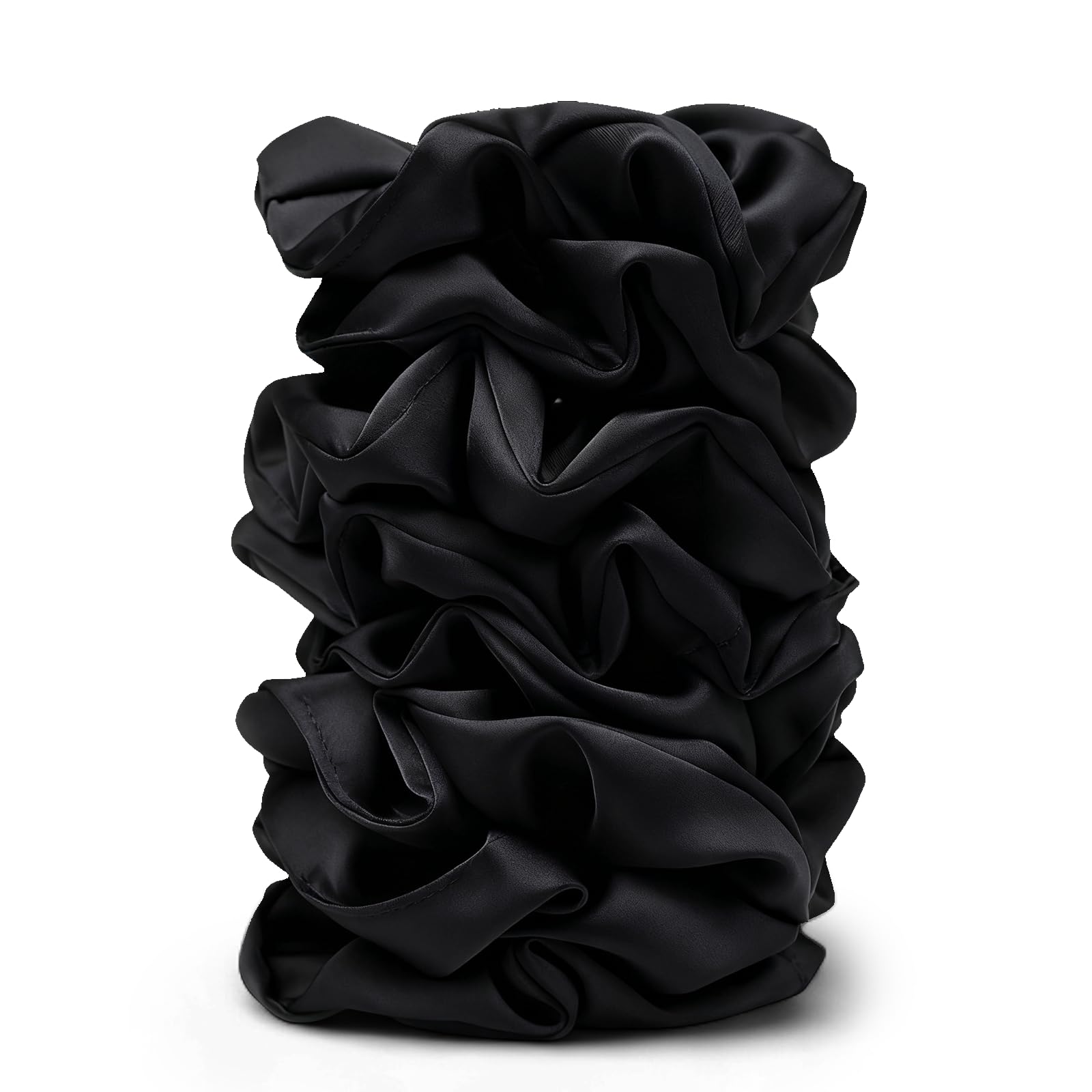 SEVEN STYLE satin scrunchies 8-pack in black satin for gentle, crease-free wear.