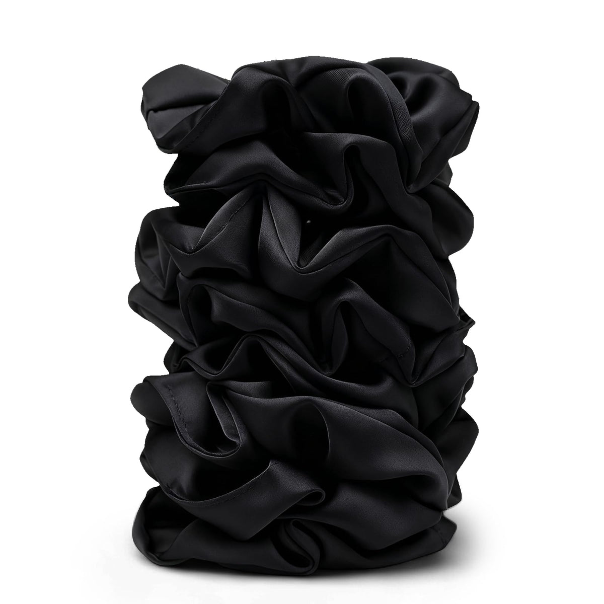 SEVEN STYLE satin scrunchies 8-pack in black satin for gentle, crease-free wear.