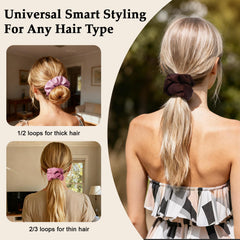 SEVEN STYLE gomas satinadas tono chocolate, agarre suave para coletas diarias.