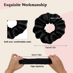 SEVEN STYLE satin scrunchies no-crease closeup shows soft hold for all hair types.