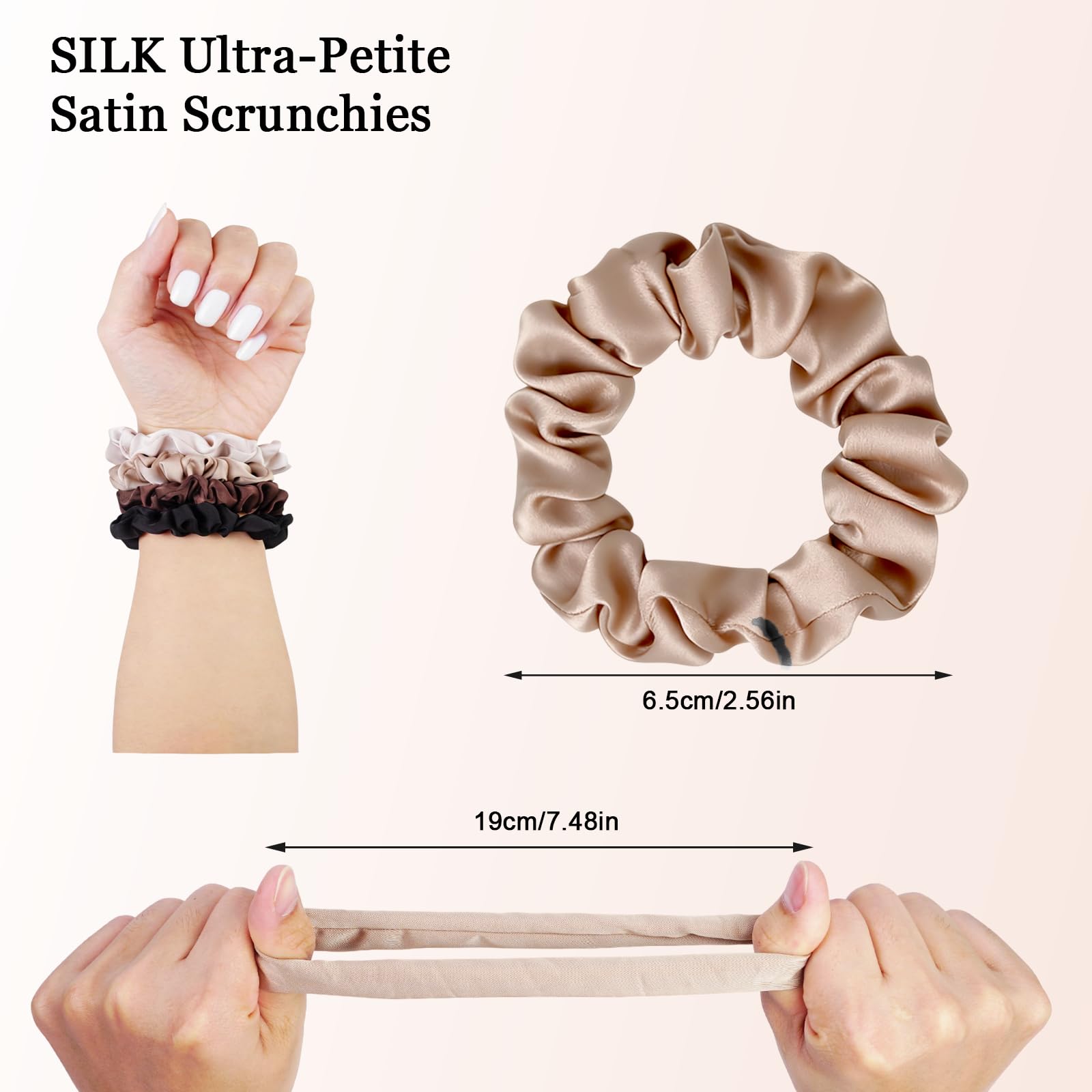 SEVEN STYLE Ultra-Petite satin scrunchies in dark brown for day-to-night versatility