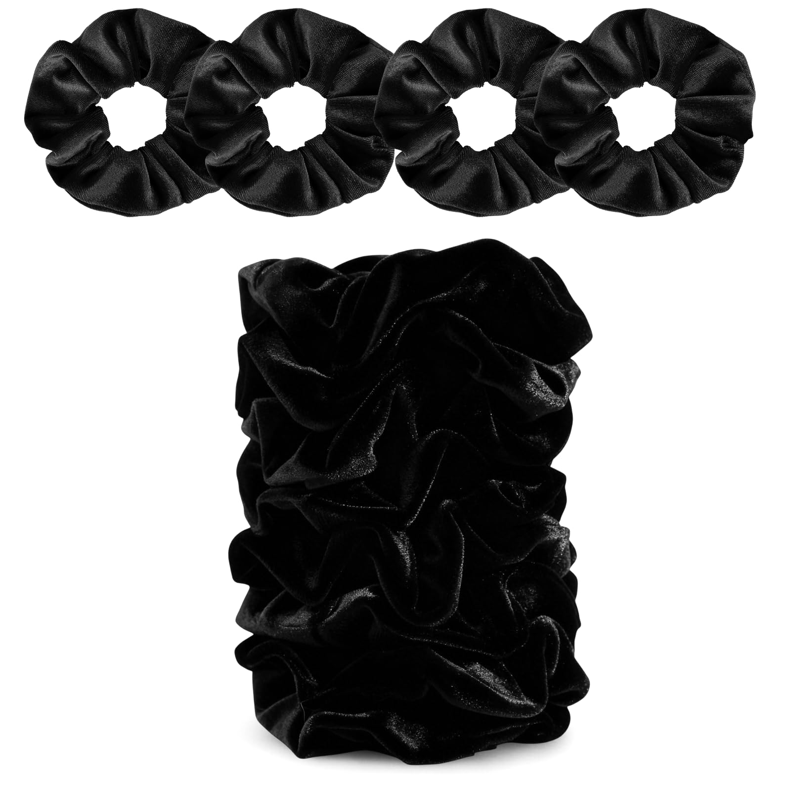 SEVEN STYLE velvet scrunchies 8pc black gift-ready pack with minimalist design