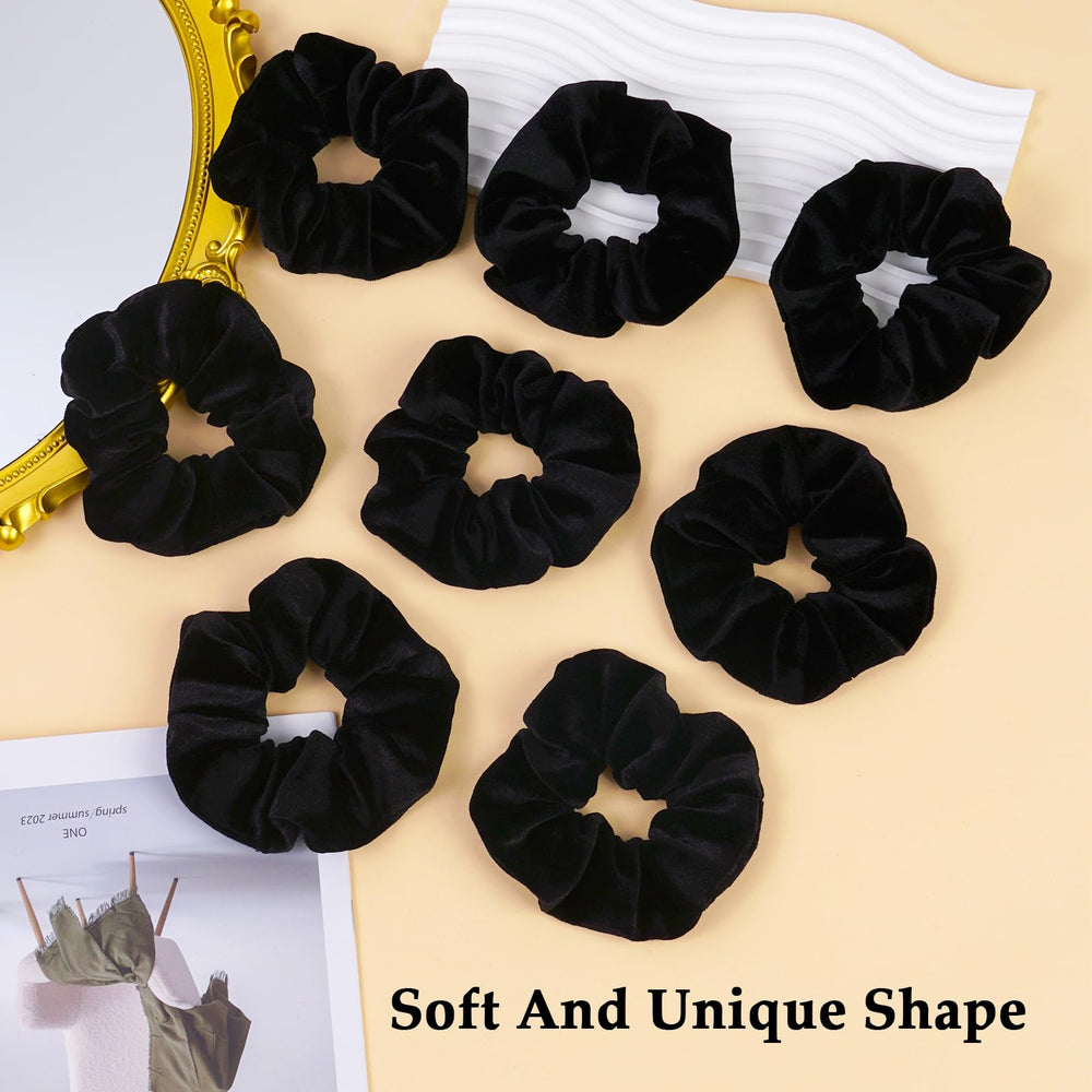 SEVEN STYLE velvet scrunchies 8pc black daily wear complements outfits and reduces snagging