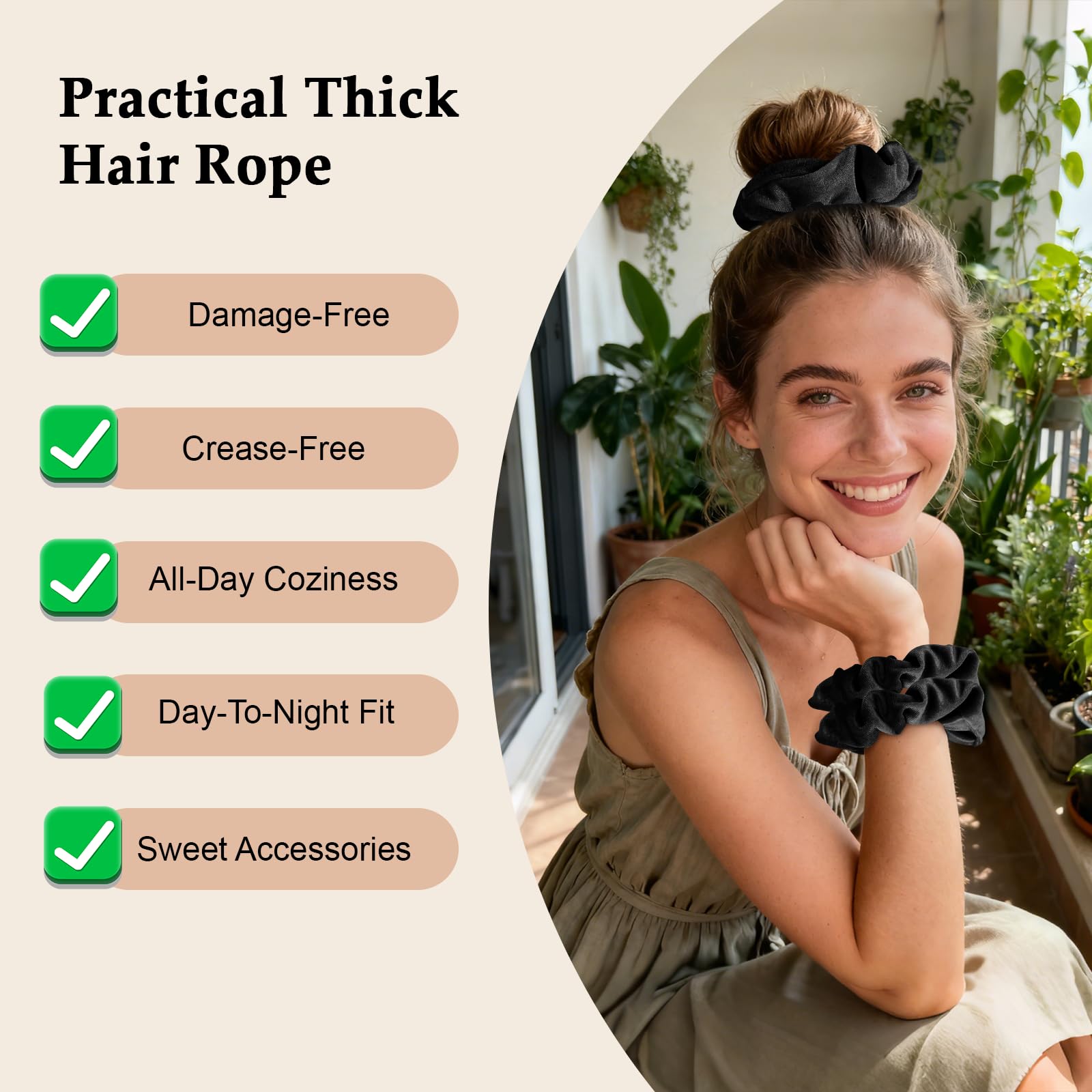 SEVEN STYLE velvet scrunchies 8pc black ponytail hold demonstrates secure, comfortable grip