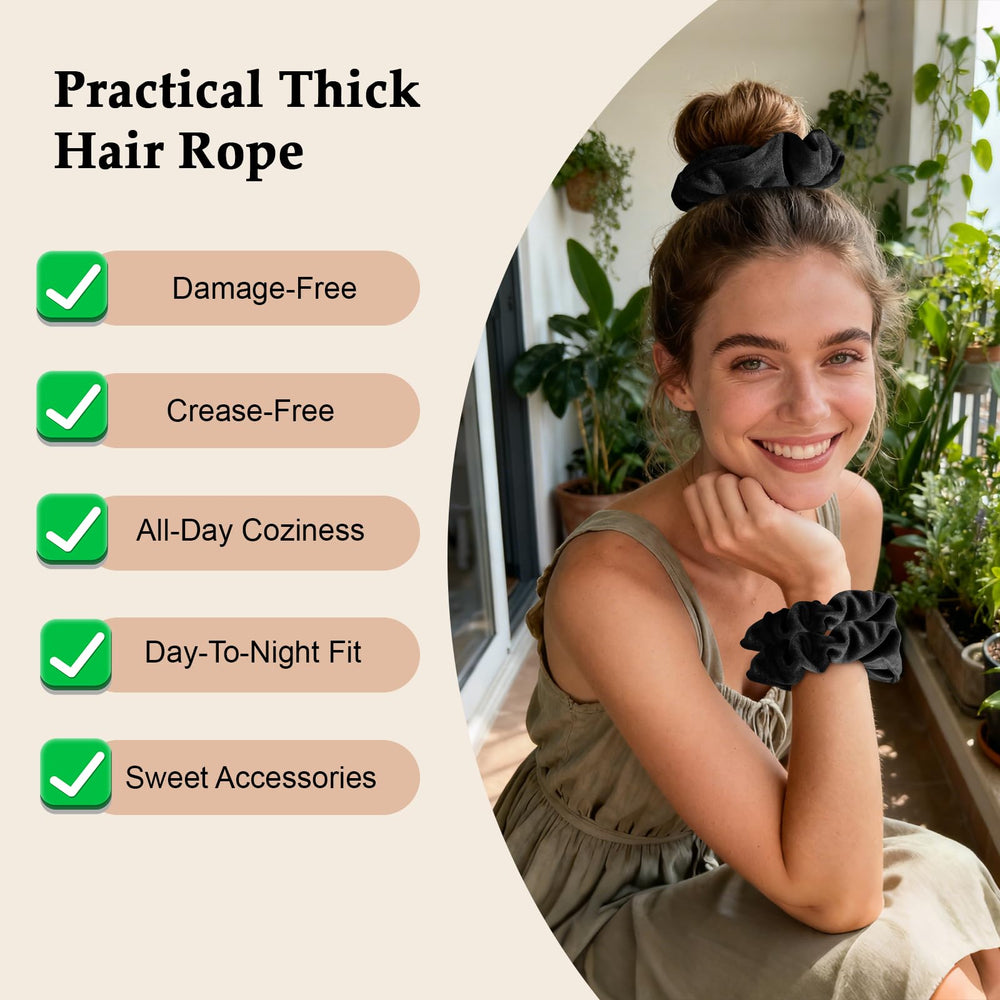 SEVEN STYLE velvet scrunchies 8pc black ponytail hold demonstrates secure, comfortable grip