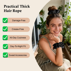 SEVEN STYLE velvet scrunchies 8pc black ponytail hold demonstrates secure, comfortable grip