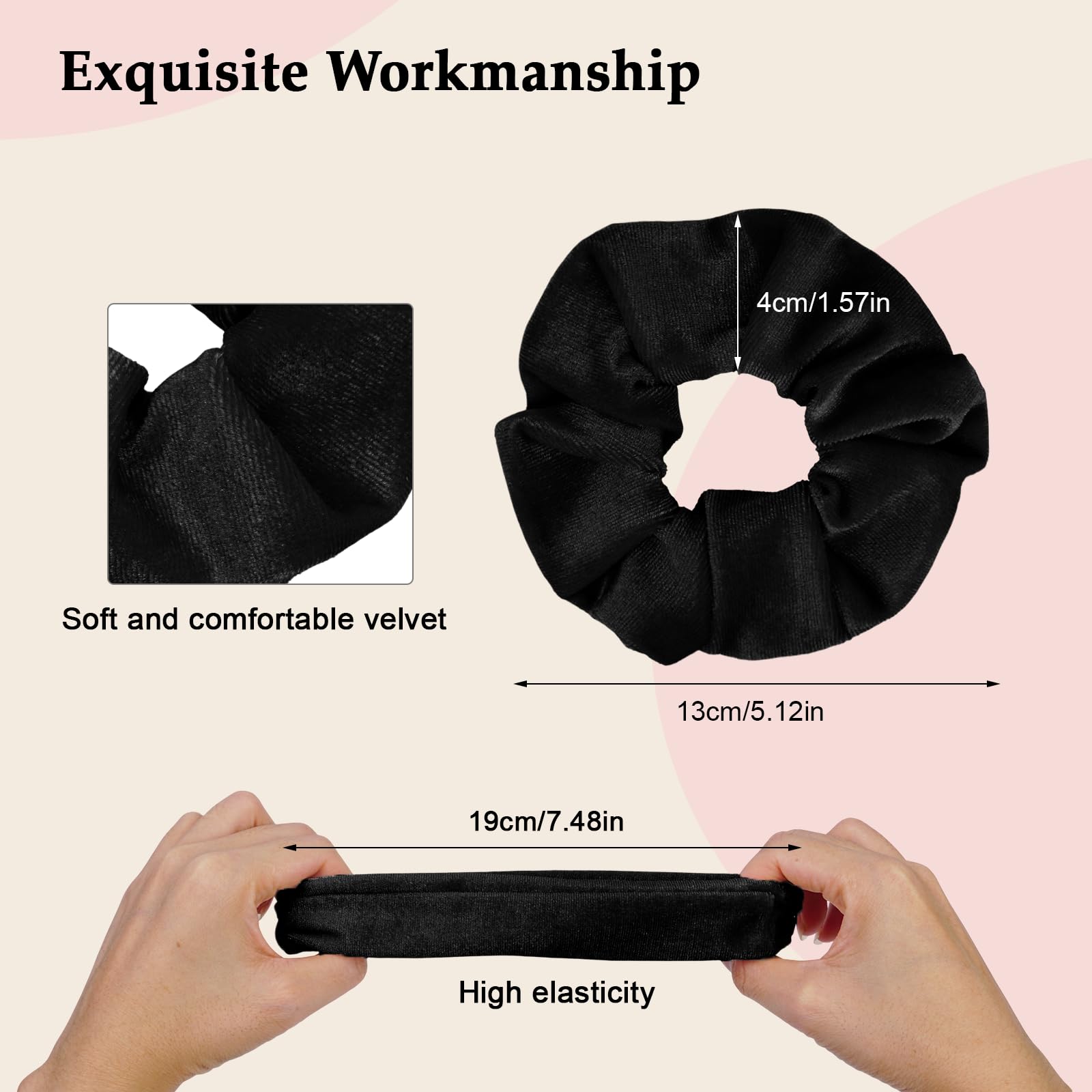 SEVEN STYLE velvet scrunchies 8pc black fabric detail showcases plush texture and shine