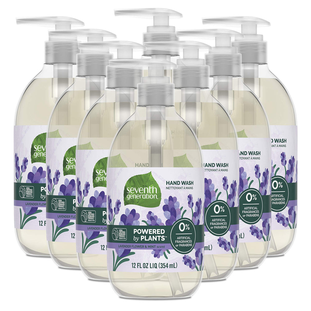 Seventh Generation Lavender Flower & Mint hand soap bottle shows gentle, plant-based cleansing for daily use