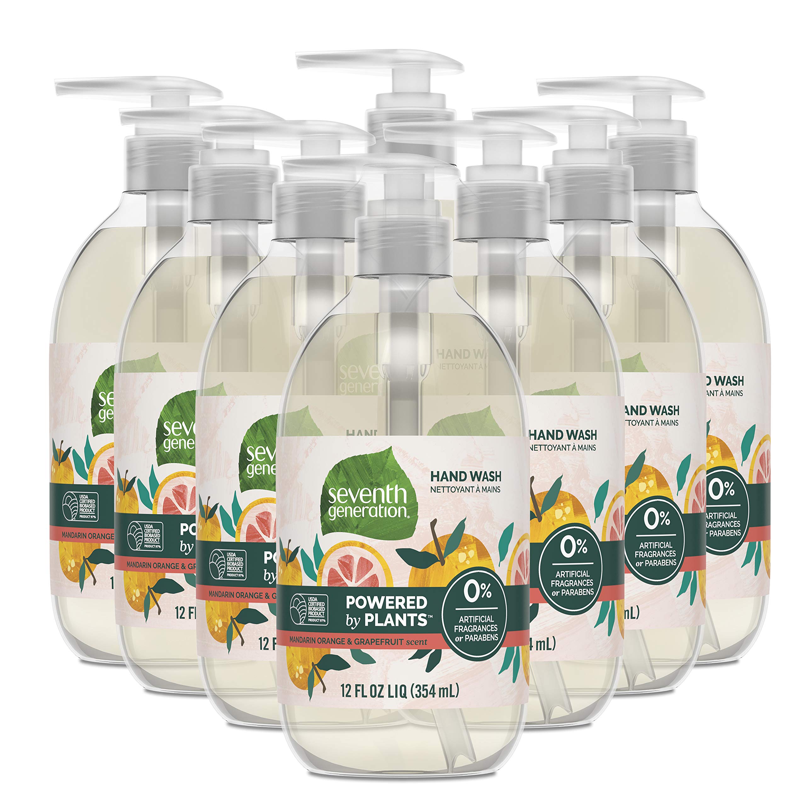 Seventh Generation Mandarin Orange and Grapefruit hand soap bottle on counter for easy hygiene.