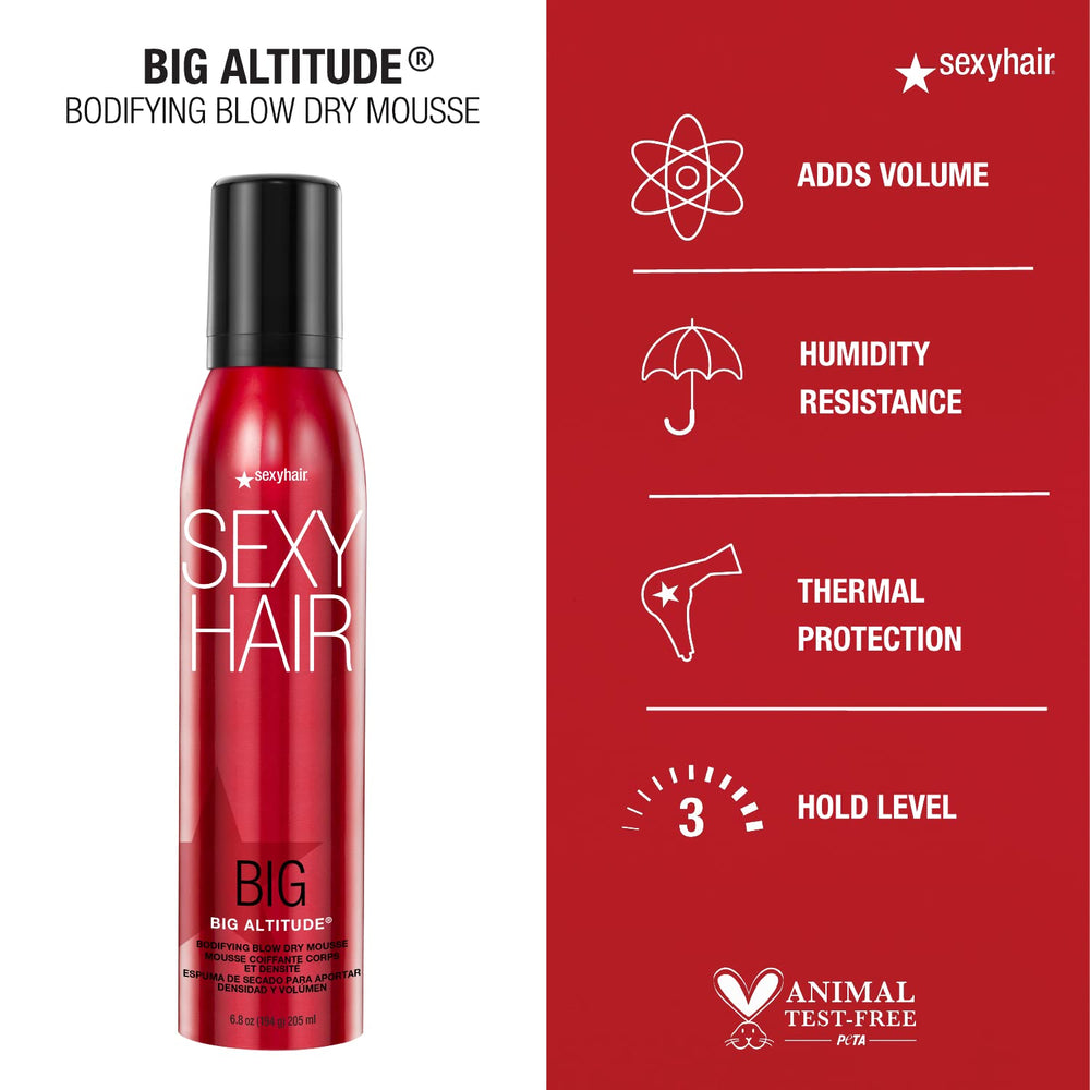 Model demonstrates voluminous roots with satin shine using Big Altitude mousse