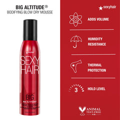 Model demonstrates voluminous roots with satin shine using Big Altitude mousse