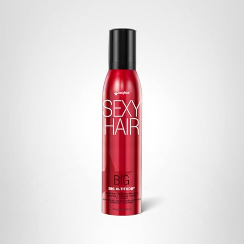 Packaging close-up highlights compact 6.8 oz size of SexyHair mousse
