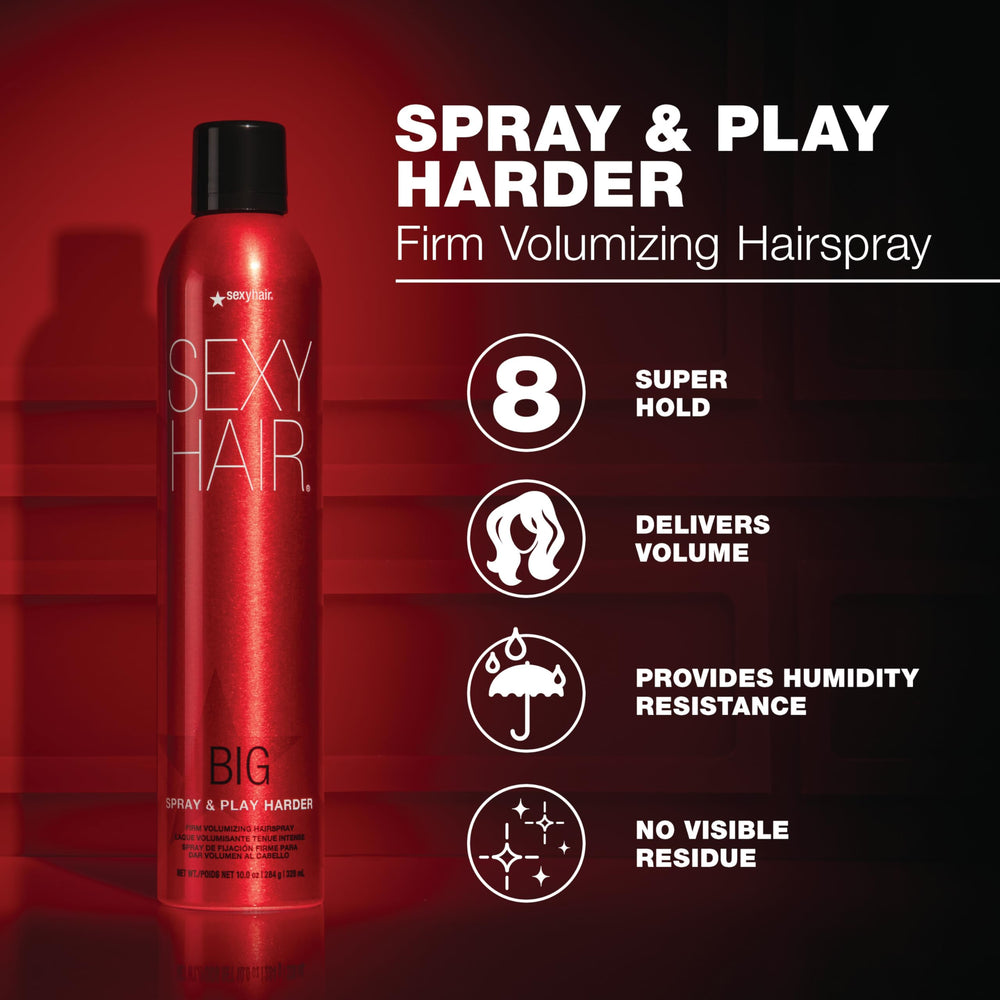 SexyHair Big Spray se aplica en el cabello para mayor volumen y control.
