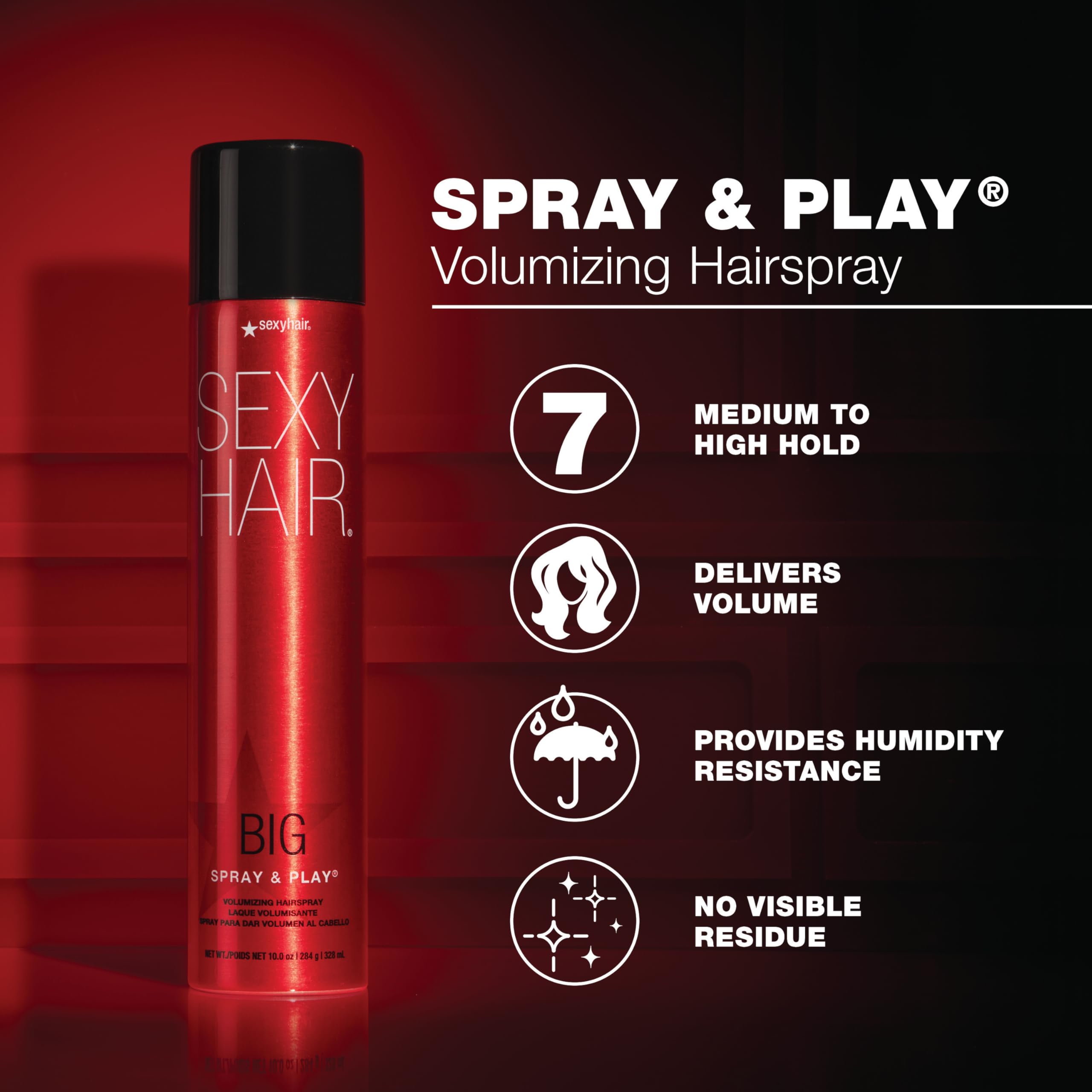 SexyHair Big Spray & Play, envase de viaje para peinar rápido en cualquier lugar.