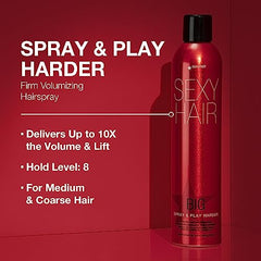 SexyHair Big Spray y Play primer plano de aplicación para volumen y control