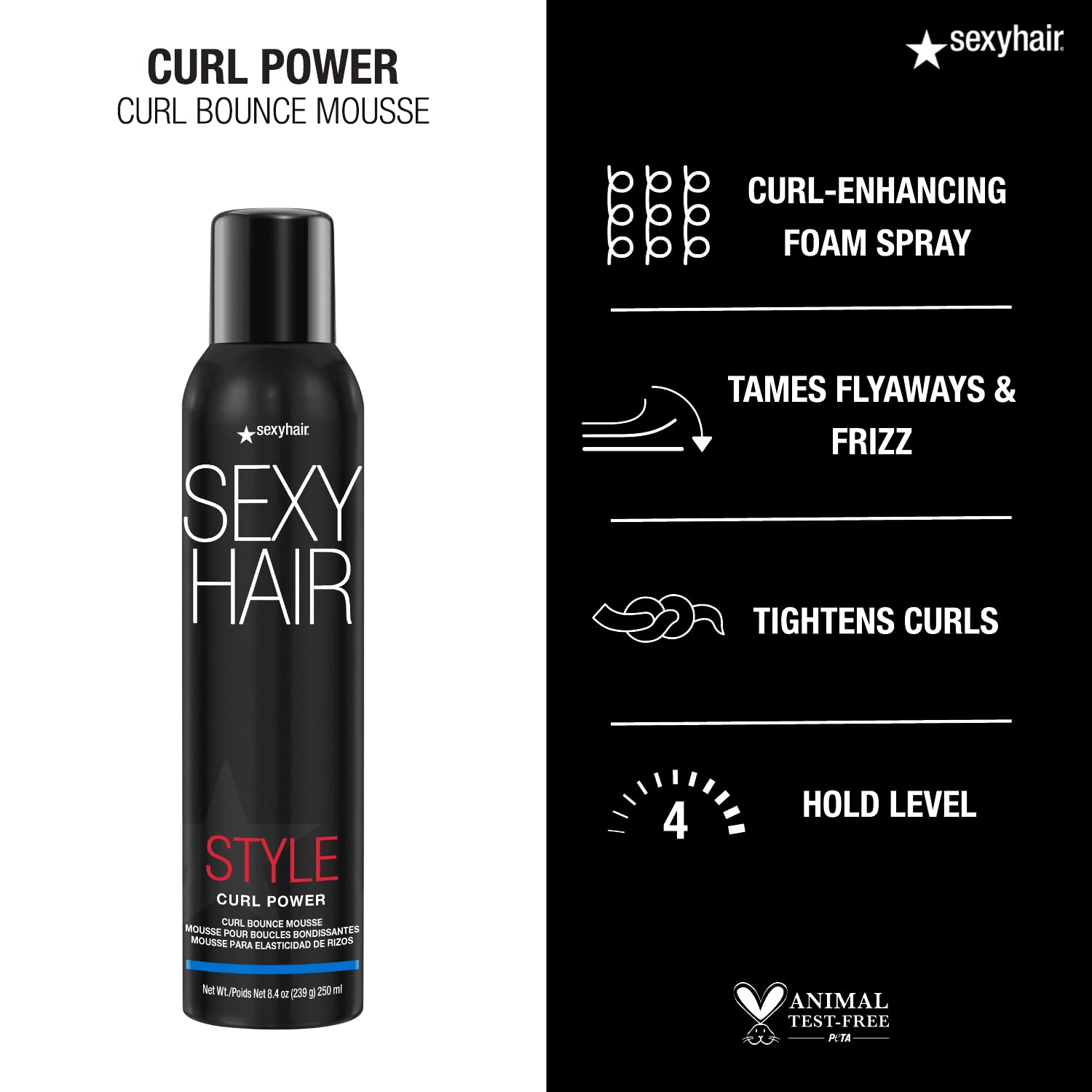 SexyHair Curl Power Mousse: fórmula con algas y cacay para rizos saludables.