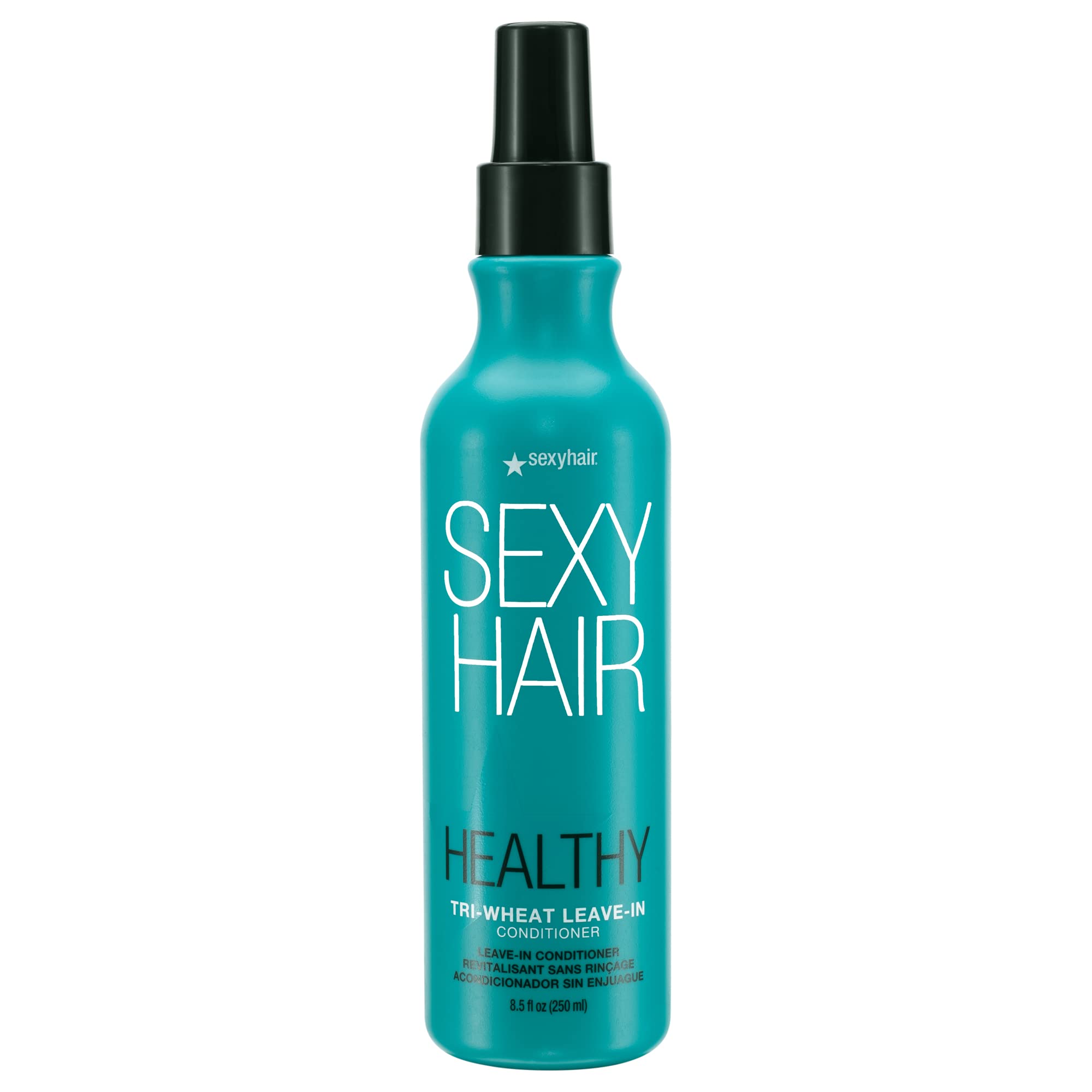 SexyHair Healthy Tri-Wheat Leave-In Bottle shows detangling ease and moisture for smooth hair.
