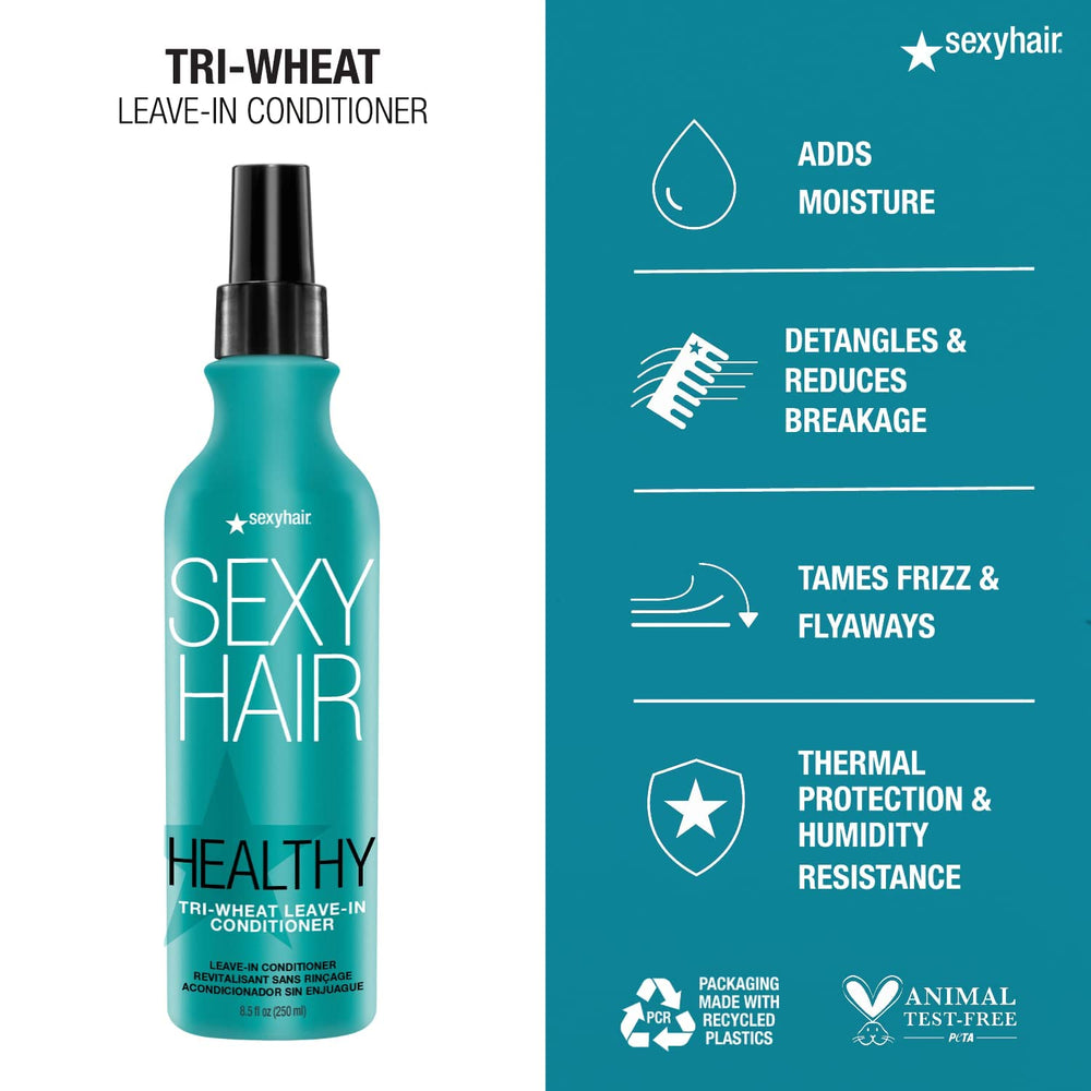 SexyHair Healthy Tri-Wheat Leave-In hair-closeup showcases smoother, more manageable strands.