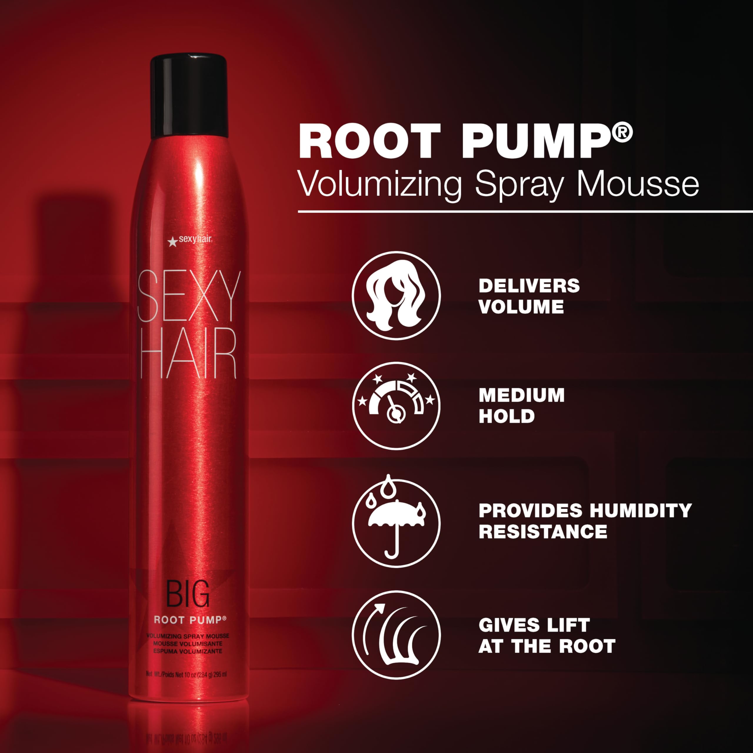 SexyHair mousse voluminizante para cabello fino aporta cuerpo duradero y movimiento.