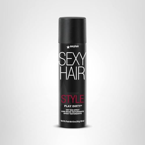 SexyHair Play Dirty Dry Wax Spray bottle close-up shows flexible hold