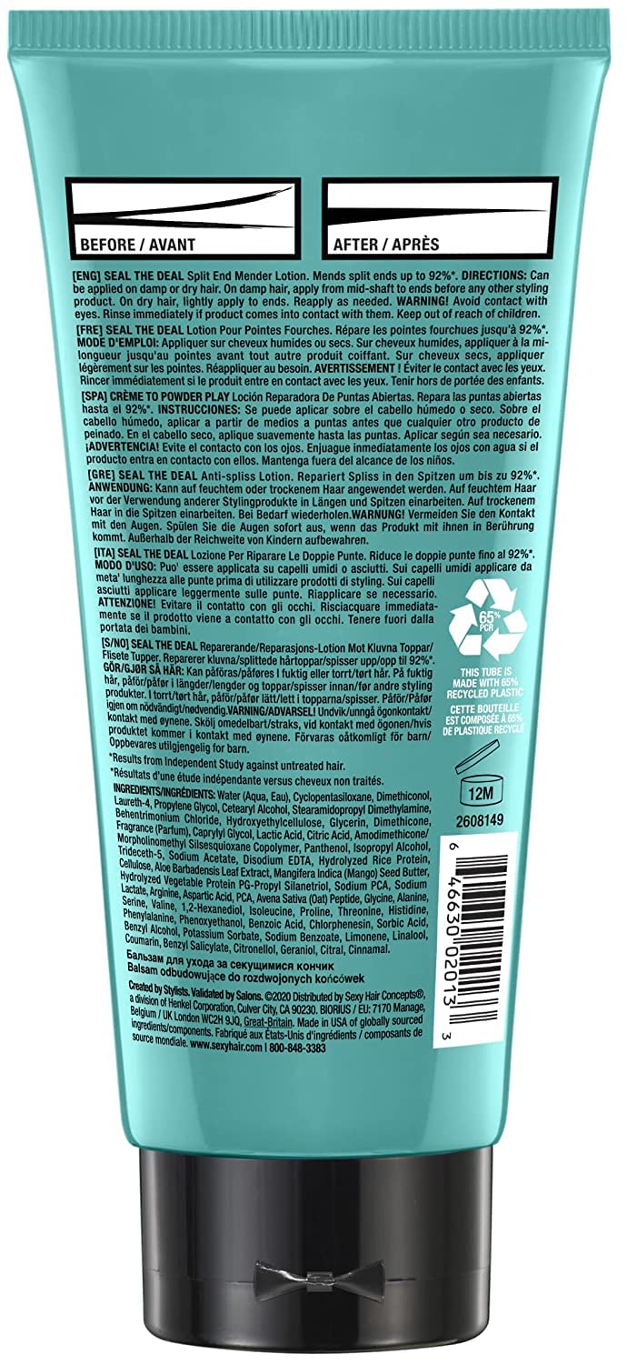 Aplicación de SexyHair Seal the Deal en las manos para peinar el cabello