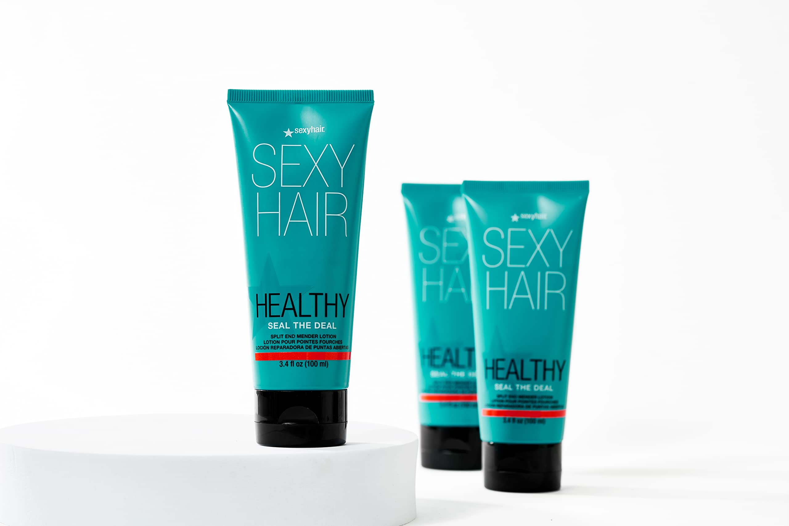 Puntas reparadas con SexyHair Seal the Deal, brillo saludable
