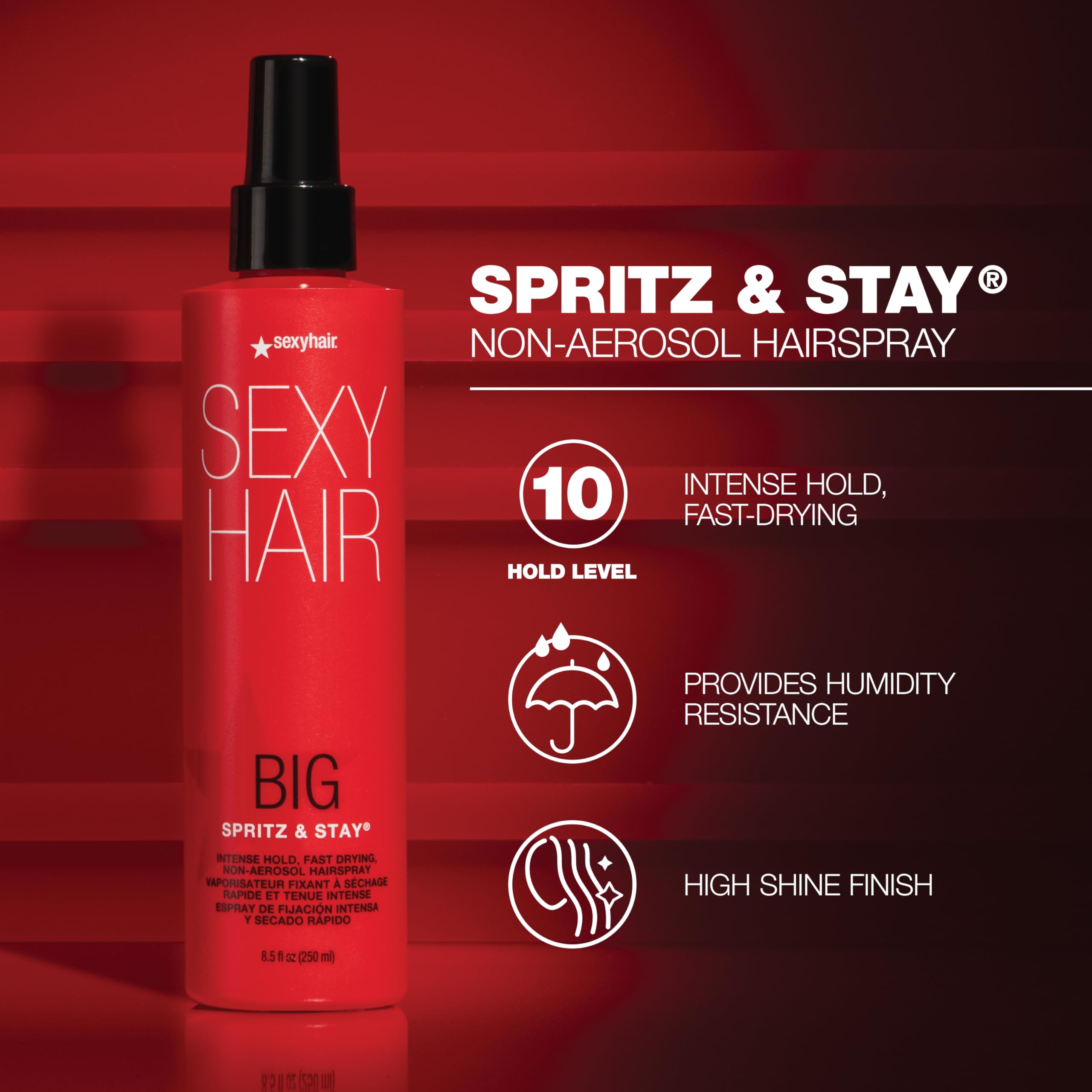 SexyHair Spritz & Stay se seca rápido, facilitando peinados rápidos sin perder fijación